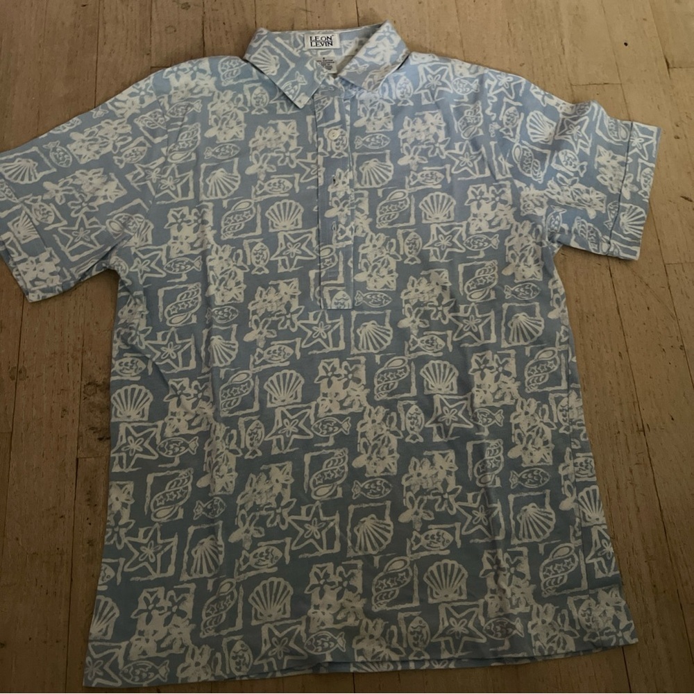 Leon Levine Polo Shirt Women's S Short Sleeve Blouse Beach Sea Shell Print